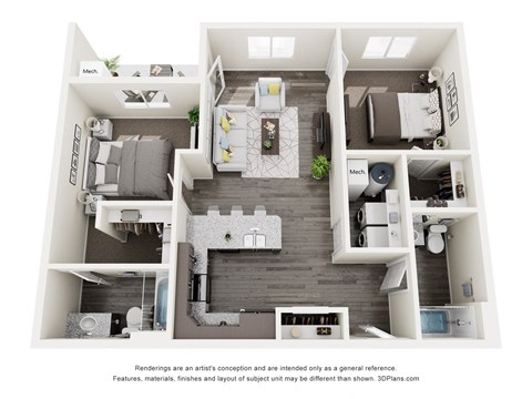 a 3d rendering of a floor plan with a bedroom